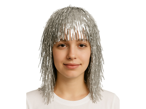 Peruca din folie argintie - 1 buc.