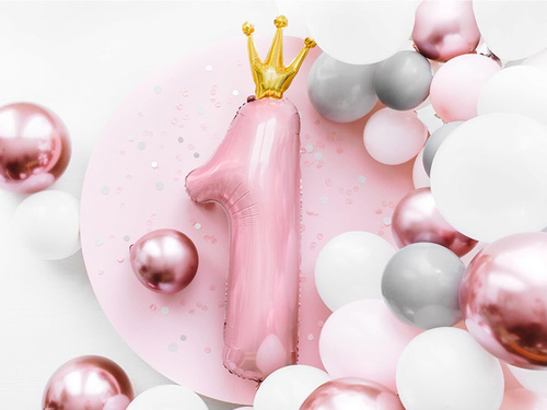 Balon din folie numărul 1 în coroană roz deschis - 90 cm - 1 buc.
