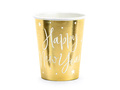 Pahare din hârtie aurie Anul Nou Fericit - 220 ml - 6 buc.