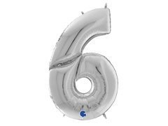 Balon din folie numărul 6 argintiu - 163 cm - 1 buc.