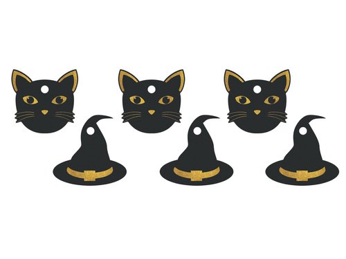 Pandantive pentru sticle cu panglică Vrăjitoarea și pisica - 12 buc.