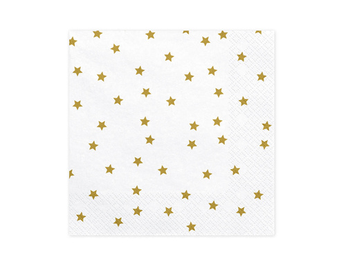 Șervețele de aniversare albe cu stele aurii - 33 cm - 20 buc.