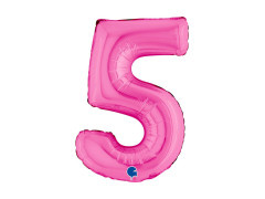 Balon din folie numărul 5 fuchsia - 14" - 1 buc.
