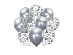 Set baloane argint crom + panglică - 30 cm - 10 buc.