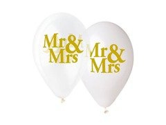 Baloane din latex cu imprimare de nuntă Mr&Mrs - 33 cm - 5 buc.
