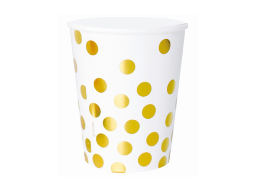 Pahare de hârtie albe cu buline aurii - 250 ml - 6 buc.