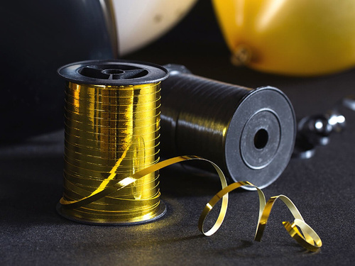 Panglică decorativă pentru baloane - metalică - aurie - 225 m