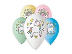 Baloane pastel Unicorn și Rainbow - 33 cm - 5 buc.