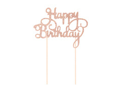 Topper de tort Happy Birthday sclipici roz auriu - 1 buc.