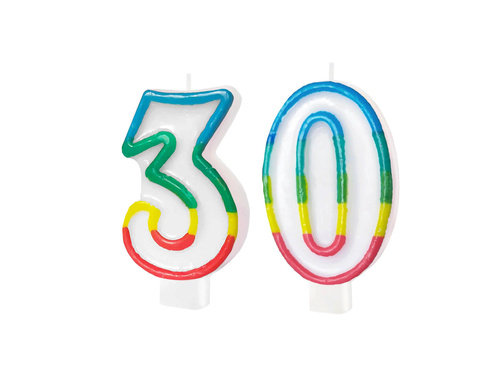Lumânări numerice cu margine colorată numărul 30 - 8,5 cm - 2 buc.