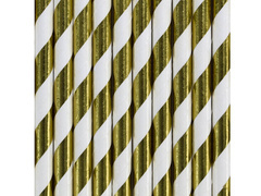 Paie tub metalizată alb și auriu - 10 buc.