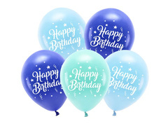 Set de baloane latex Happy Birthday albastru - 26 cm - 5 buc.