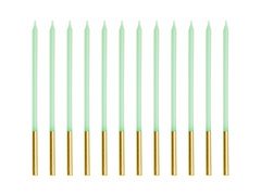 Lumânări de aniversare verzi și aurii - 14 cm - 12 buc.