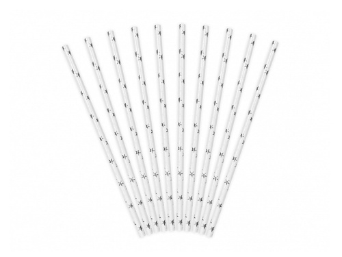 Paie tub alb cu stele argintii - 10 buc.