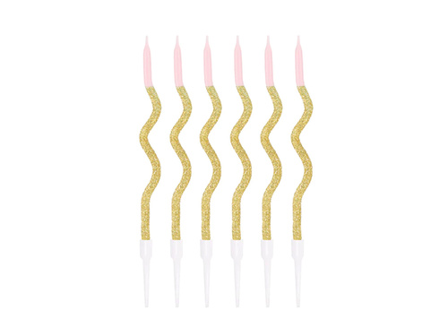 Lumânări spiralate aurii și roz - 6 buc.