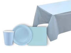 Veselă de unică folosință albastru deschis - 45 buc.