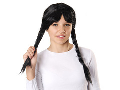 Peruka czarna z warkoczykami i grzywką - 1 szt.