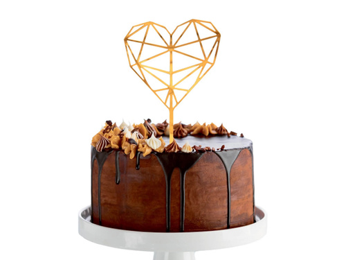 Topper pentru tort din plexiglas auriu Diamond Heart - 1 buc.