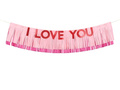 Banner roz cu ciucuri I Love You - 1.5m - 1 buc.