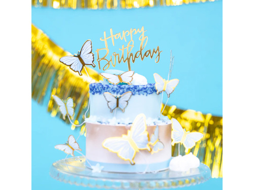 Topper de tort Happy Birthday auriu - 1 buc.