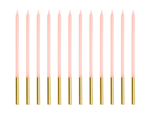 Lumânări aniversare roz și aurii - 14 cm - 12 buc.