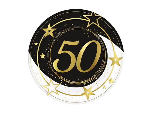 Farfurii aniversare 50 de ani negru - 23 cm - 6 buc.