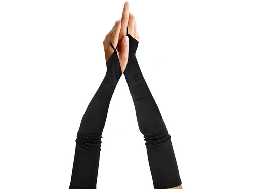 Mănuși de carnaval din satin negru fără degete - 48 cm