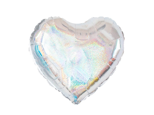 Balon argintiu holografic în formă de inimă - 46 cm - 1 buc.