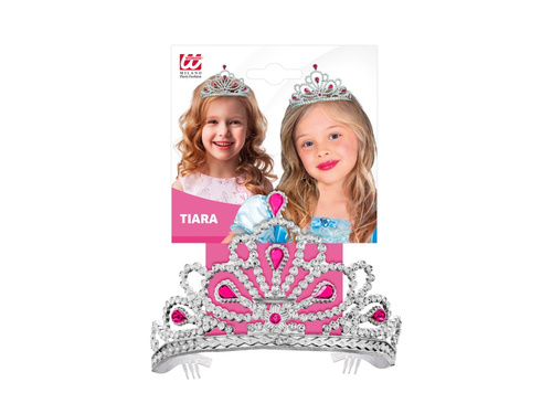 Tiară argintie cu bijuterii roz