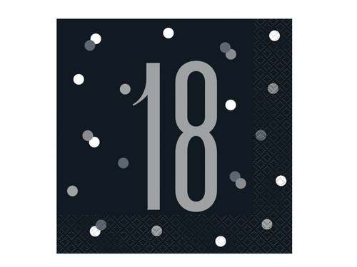 A 18-a aniversare șervețele negre - 33 cm - 16 buc.