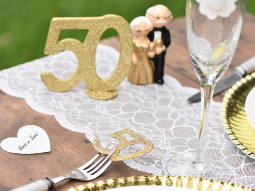 Decorațiune de masă cu sclipici număr 50 - 5 cm - 6 buc.