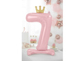 Balon vertical din folie numărul 7 roz cu coroană - 84 cm - 1 buc.
