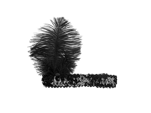 Bentiță cu pene și paiete Retro neagră - 1 buc.
