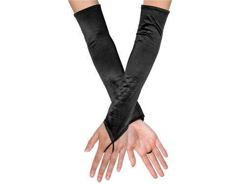Mănuși de carnaval fără degete din satin negru - 40 cm