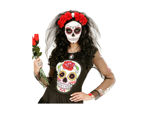 Brățară cu trandafiri roșii și cranii albe