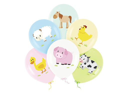 Baloane din latex Animale de fermă - 30 cm - 6 buc.