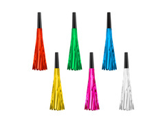 Fluier de trompetă derulat cu ciucuri colorați - 6 buc