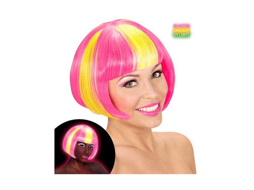 Peruca Valentina galben neon cu reflexii roz
