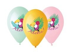 Baloane din latex cu Toucan și cuvântul Aloha - 33 cm - 5 buc.