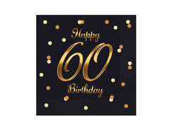 Șervețele pentru a 60-a aniversare negru - 33 cm - 20 buc.