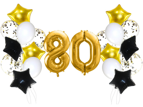 Set baloane aniversare 80 de ani aurii și negre - 21 buc.
