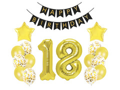Set de baloane auriu pentru a 18-a aniversare - 17 buc.