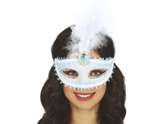 Mască de carnaval albastră cu pană - 1 buc.