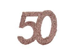 Decorațiune de masă cu sclipici numărul 50 roz auriu - 6 cm - 6 buc.