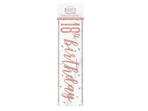 Happy Birthday banner roz auriu pentru a 18-a aniversare - 274 cm - 1 buc.