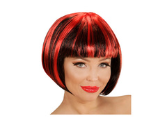 Peruca neagră și roșie cu accente la modă