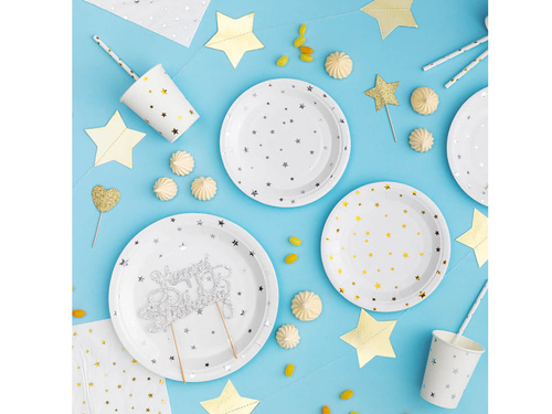 Farfurii de hârtie albe cu stele argintii - 23 cm - 6 buc.