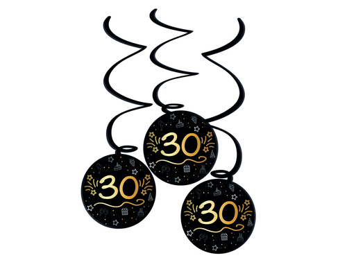 Agățat decorare vârtejuri pentru 30 negru - 3 buc.