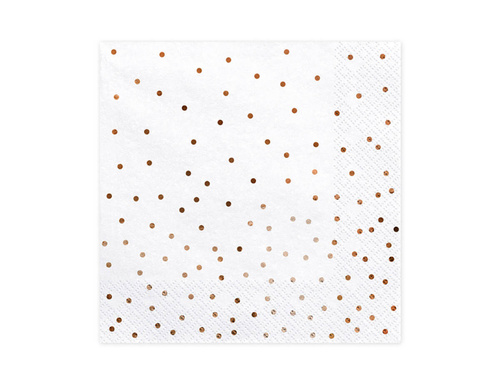 Șervețele de aniversare albe cu puncte mici roz și aurii - 33 cm - 20 buc.