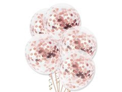 Baloane transparente cu confetti roz auriu - 30 cm - 5 buc